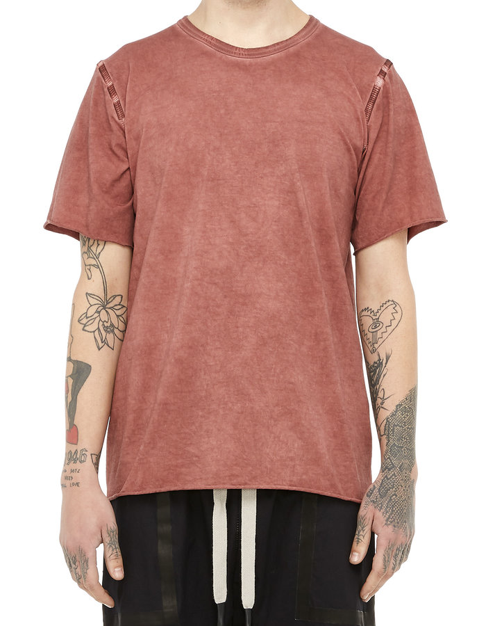 69 BY ISAAC SELLAM INTERSECTION LEATHER TAPED T-SHIRT - DIRTY RED