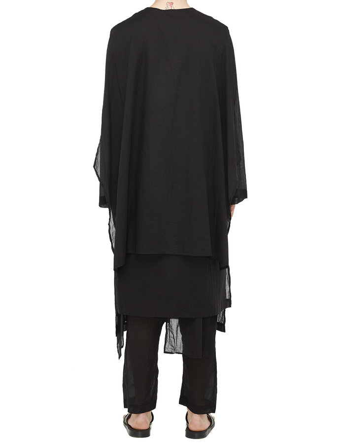 STUDIO B3 LONG GAUZE BUTTON UP WITH DRAPE PANELS - BLACK