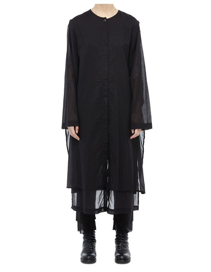 STUDIO B3 LONG GAUZE BUTTON UP WITH DRAPE PANELS - BLACK