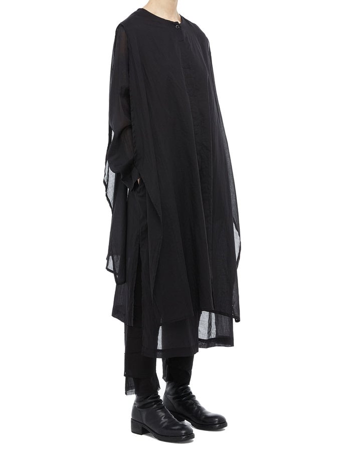 STUDIO B3 LONG GAUZE BUTTON UP WITH DRAPE PANELS - BLACK