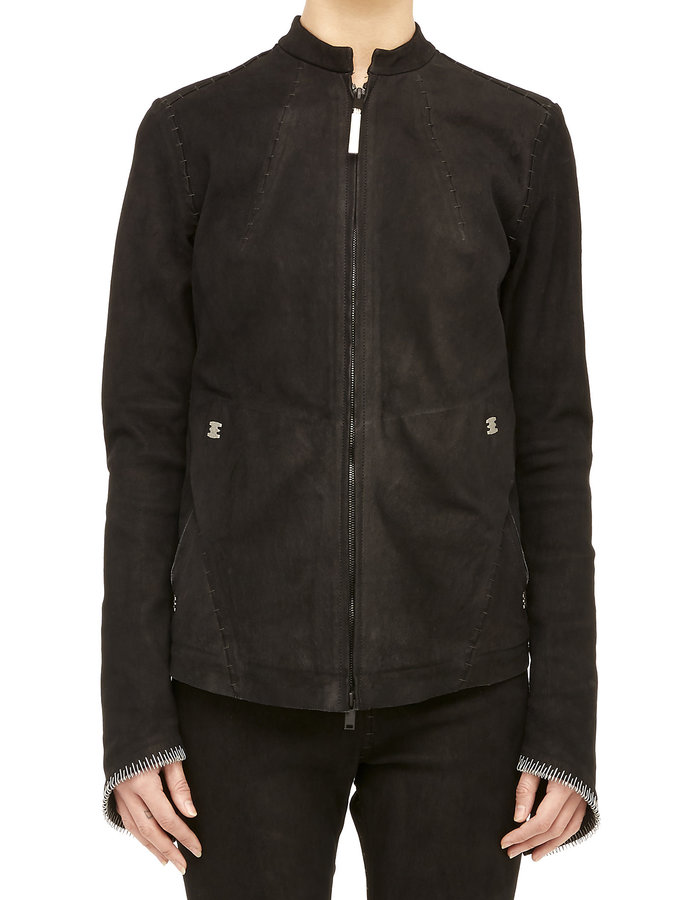 ISAAC SELLAM EXPERIENCE DEBOUSSOLEE STRETCH LEATHER ZIP FRONT JACKET