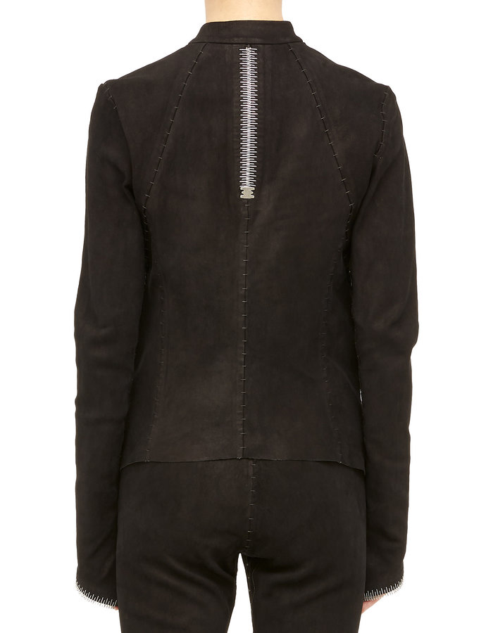 ISAAC SELLAM EXPERIENCE DEBOUSSOLEE STRETCH LEATHER ZIP FRONT JACKET