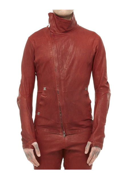 ISAAC SELLAM EXPERIENCE IMPARABLE ASYMMETRIC STRETCH LEATHER JACKET - OXBLOOD