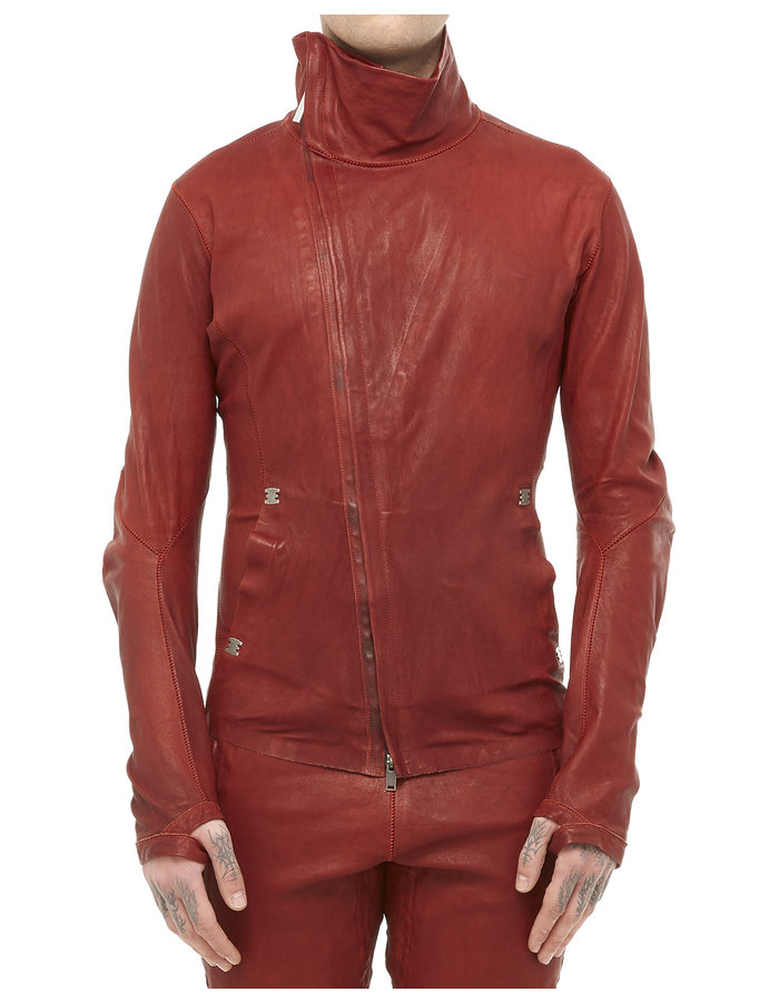 ISAAC SELLAM EXPERIENCE IMPARABLE ASYMMETRIC STRETCH LEATHER JACKET - OXBLOOD