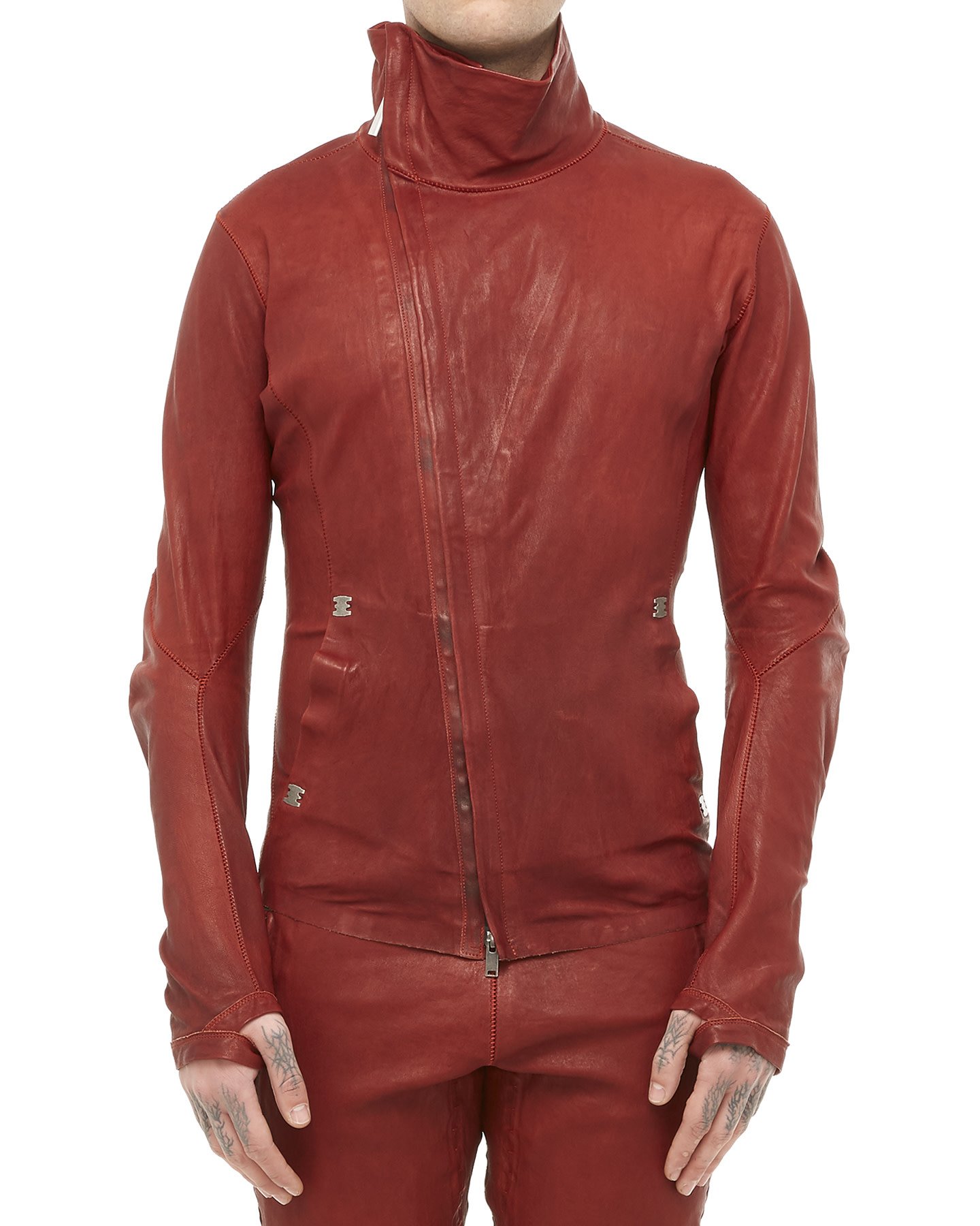 IMPARABLE ASYMMETRIC STRETCH LEATHER JACKET - OXBLOOD