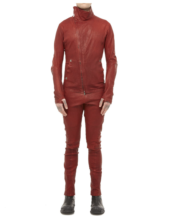 ISAAC SELLAM EXPERIENCE IMPARABLE ASYMMETRIC STRETCH LEATHER JACKET - OXBLOOD
