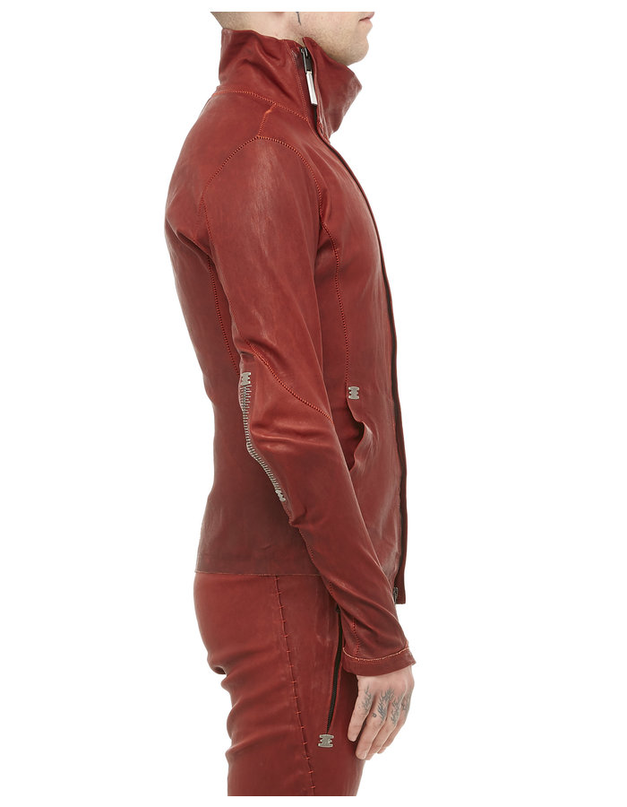 ISAAC SELLAM EXPERIENCE IMPARABLE ASYMMETRIC STRETCH LEATHER JACKET - OXBLOOD