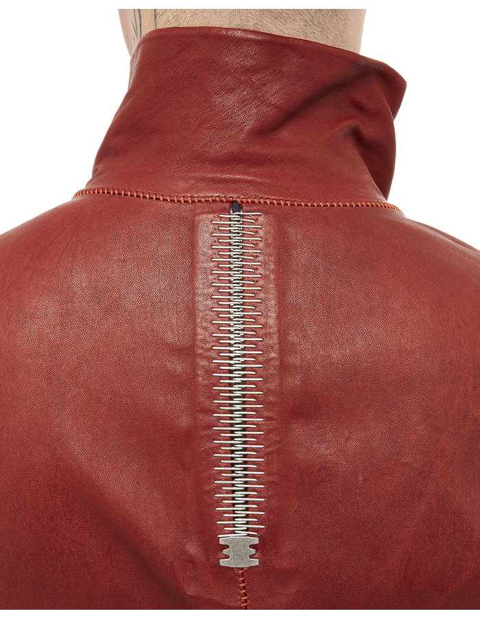 ISAAC SELLAM EXPERIENCE IMPARABLE ASYMMETRIC STRETCH LEATHER JACKET - OXBLOOD