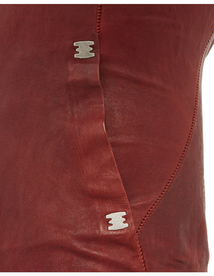 ISAAC SELLAM EXPERIENCE IMPARABLE ASYMMETRIC STRETCH LEATHER JACKET - OXBLOOD