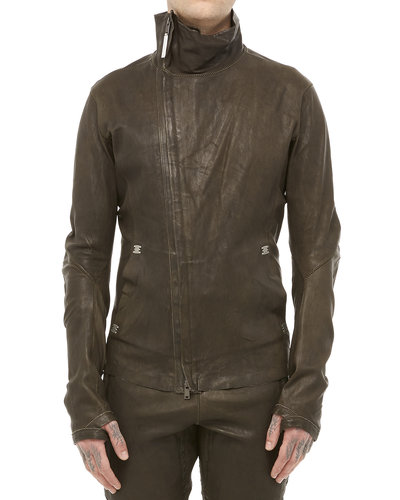 Imparable Asymmetric Stretch Leather Jacket - Khaki By Isaac