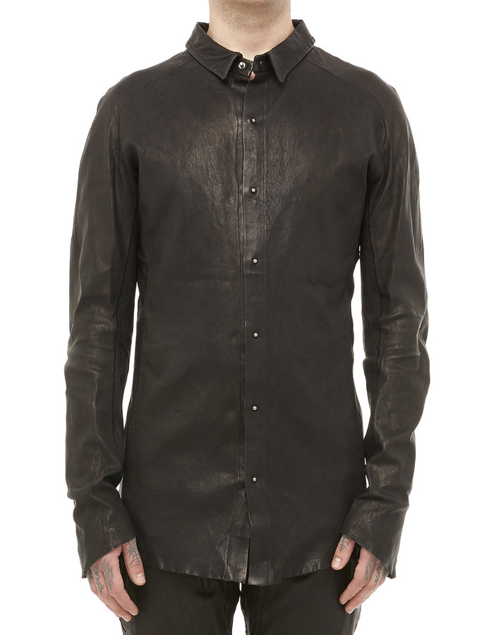 ISAAC SELLAM EXPERIENCE INDISCRET STRETCH LEATHER COLLARED SHIRT