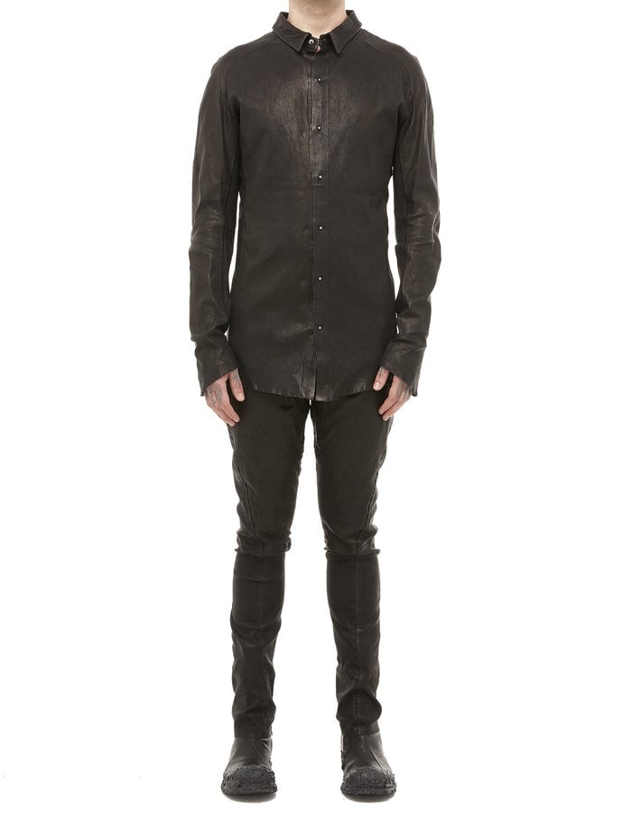 ISAAC SELLAM EXPERIENCE INDISCRET STRETCH LEATHER COLLARED SHIRT