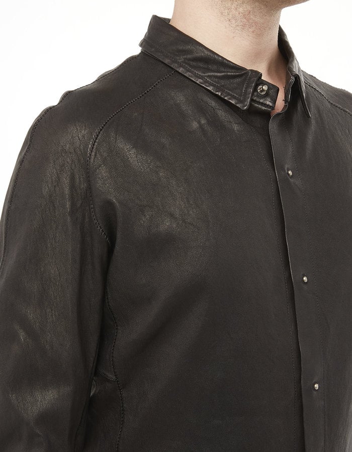 ISAAC SELLAM EXPERIENCE INDISCRET STRETCH LEATHER COLLARED SHIRT