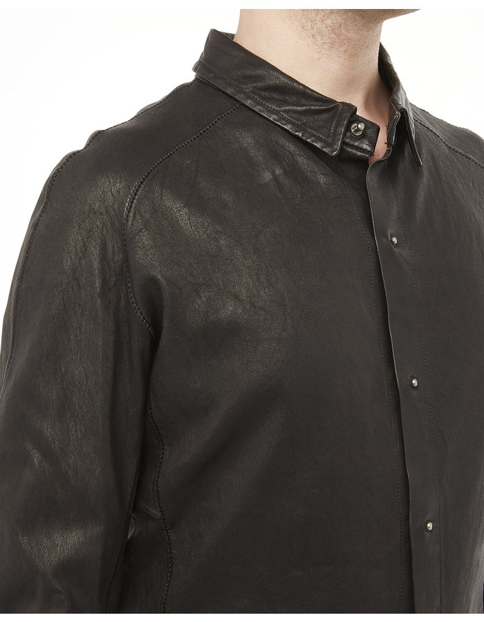 ISAAC SELLAM EXPERIENCE INDISCRET STRETCH LEATHER COLLARED SHIRT