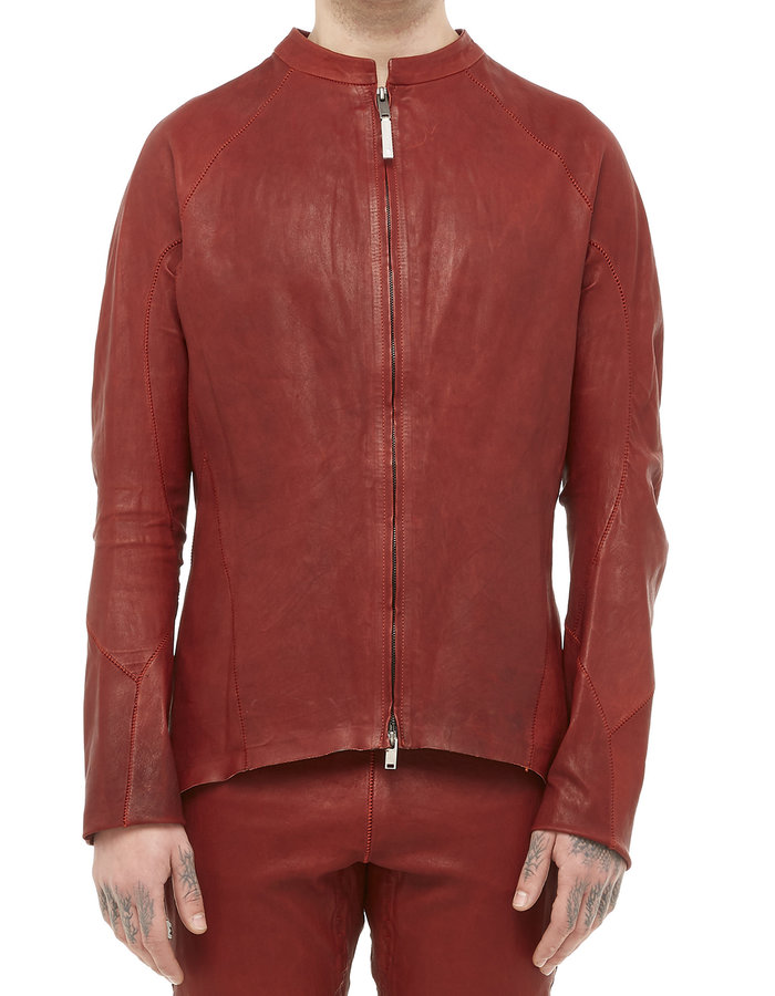 ISAAC SELLAM EXPERIENCE ARPENTEUR STRETCH LEATHER JACKET - OXBLOOD