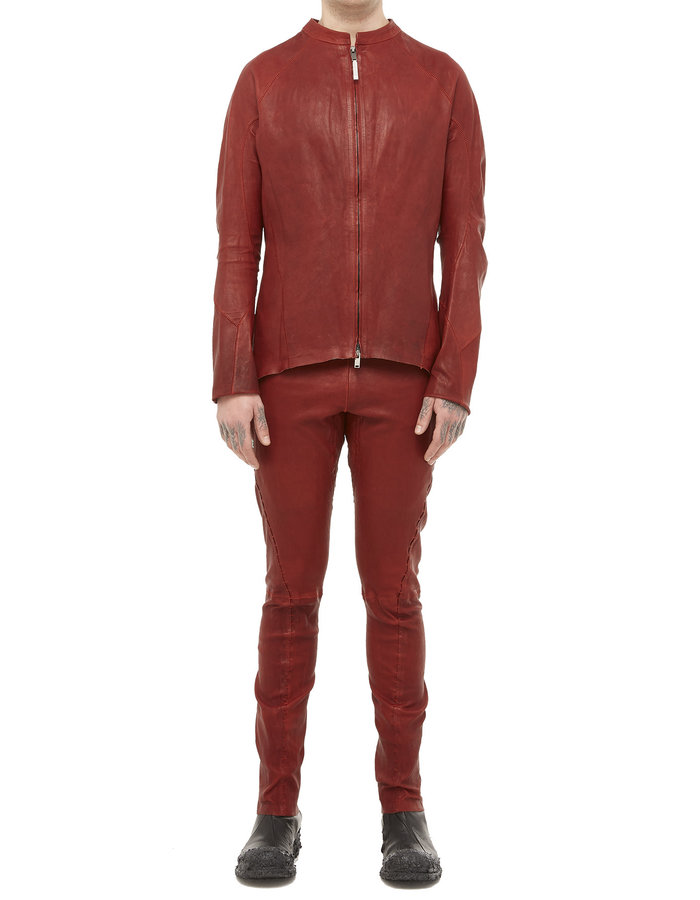 ISAAC SELLAM EXPERIENCE ARPENTEUR STRETCH LEATHER JACKET - OXBLOOD