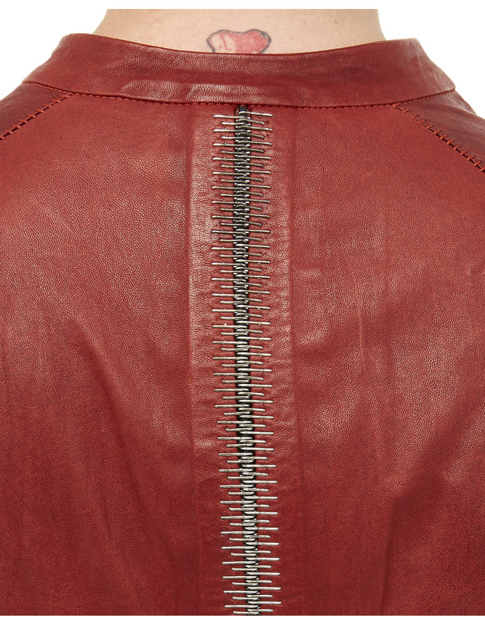 ISAAC SELLAM EXPERIENCE ARPENTEUR STRETCH LEATHER JACKET - OXBLOOD