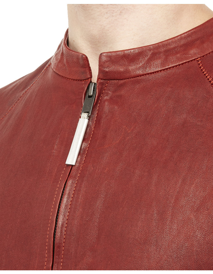 ISAAC SELLAM EXPERIENCE ARPENTEUR STRETCH LEATHER JACKET - OXBLOOD