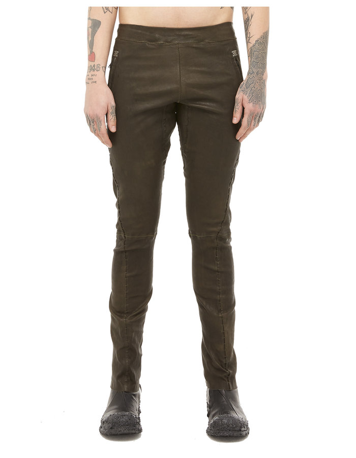 ISAAC SELLAM EXPERIENCE SOUSMARIN STRETCH LEATHER PANTS - KHAKI