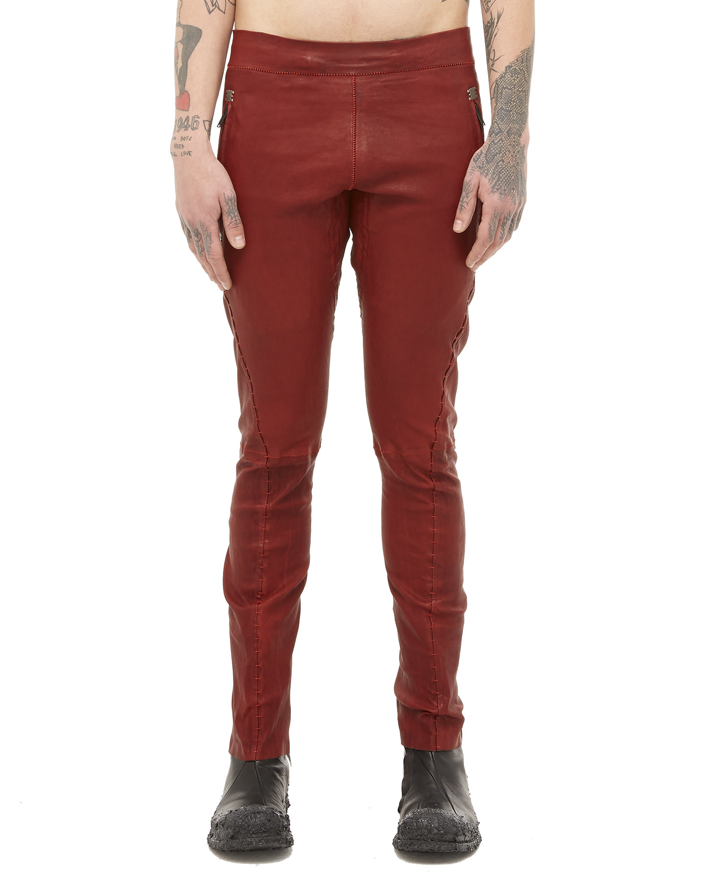 SOUSMARIN STRETCH LEATHER PANTS - OXBLOOD