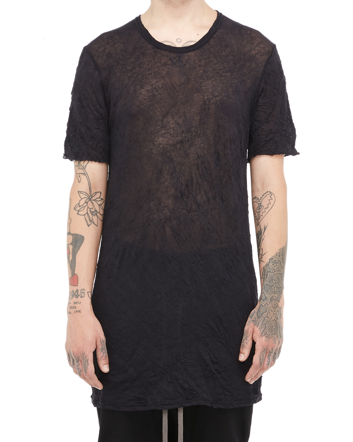 GAUZE WASHER CREW-NECK TEE - BLACK