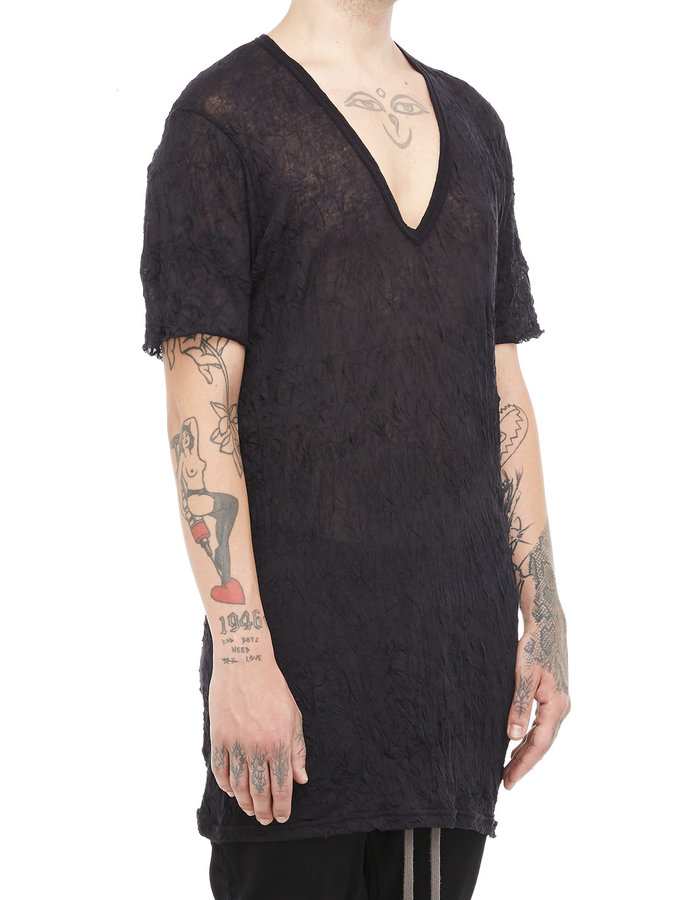 A.F. ARTEFACT GAUZE WASHER V-NECK TEE - BLACK