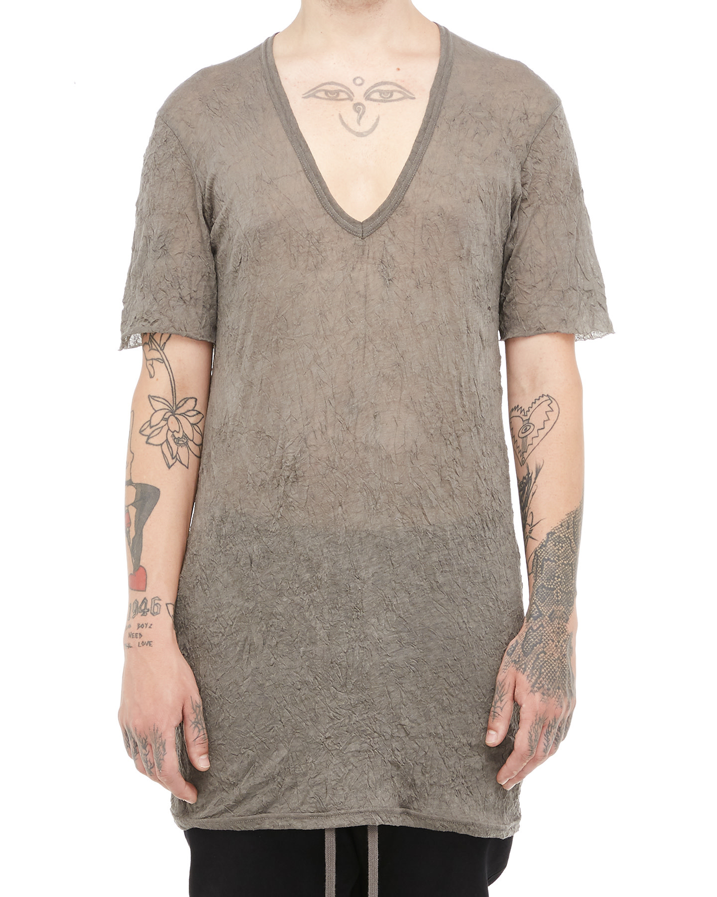 GAUZE WASHER V-NECK TEE - GREY