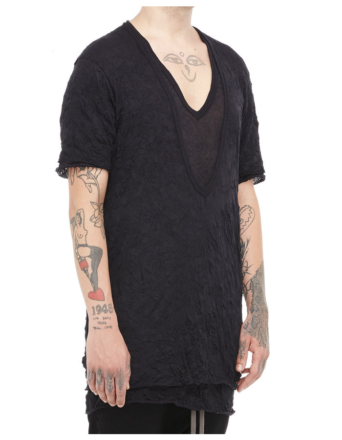 A.F. ARTEFACT GAUZE WASHER LAYERED V-NECK TEE - BLACK