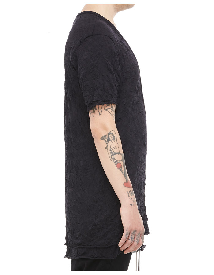 A.F. ARTEFACT GAUZE WASHER LAYERED V-NECK TEE - BLACK