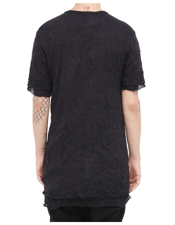 A.F. ARTEFACT GAUZE WASHER LAYERED V-NECK TEE - BLACK