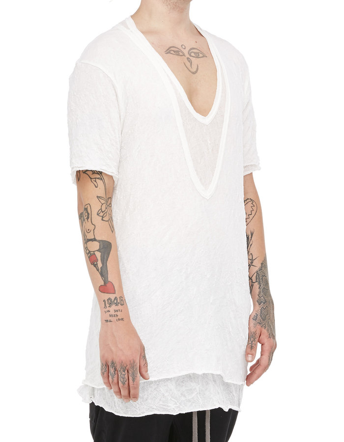 A.F. ARTEFACT GAUZE WASHER LAYERED V-NECK TEE - WHITE