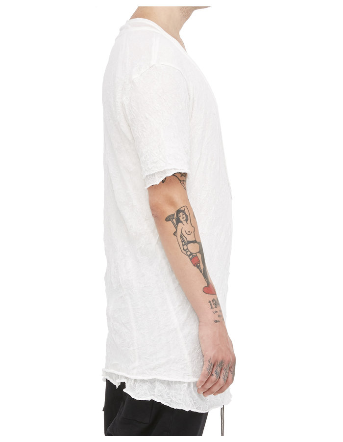 A.F. ARTEFACT GAUZE WASHER LAYERED V-NECK TEE - WHITE