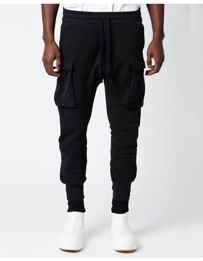 THOM KROM STRETCH COTTON DOUBLE CUFF CARGO JOGGER - BLACK