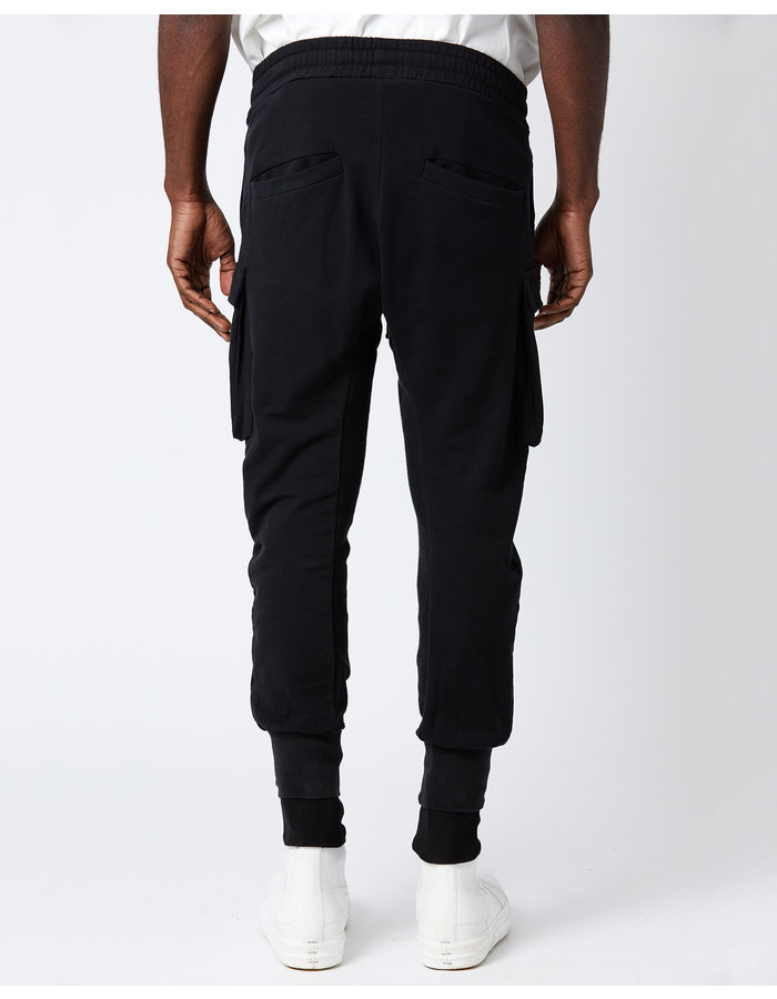 THOM KROM STRETCH COTTON DOUBLE CUFF CARGO JOGGER - BLACK