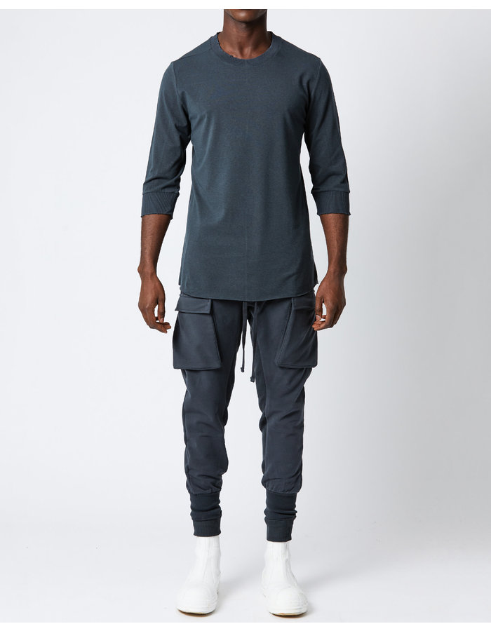 THOM KROM COTTON & BAMBOO 3/4 RIBBED CUFF TEE - FOREST