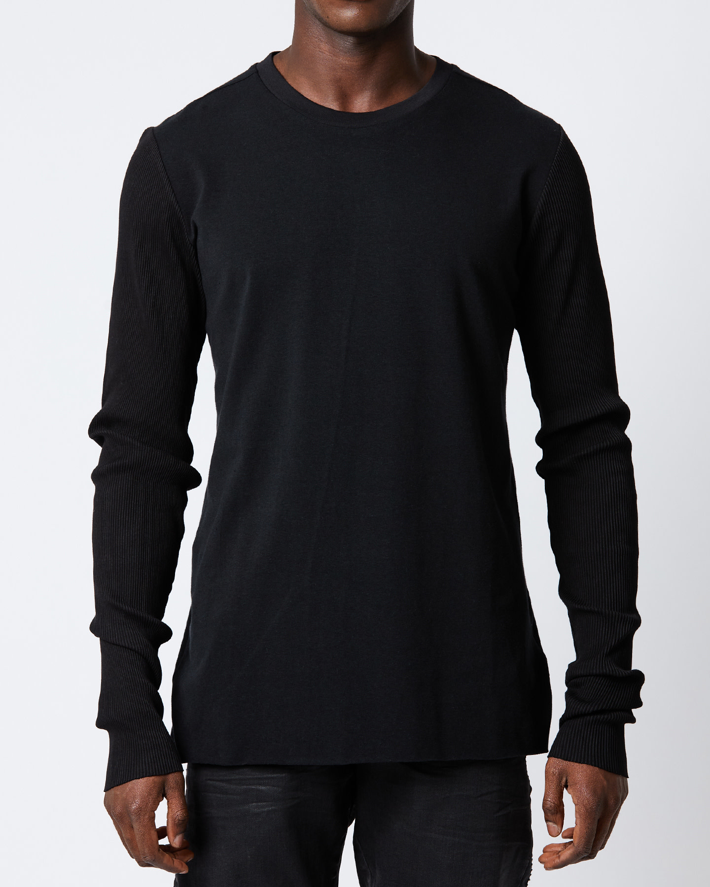 COTTON & BAMBOO RIB ARM FITTED LONGSLEEVE - BLACK