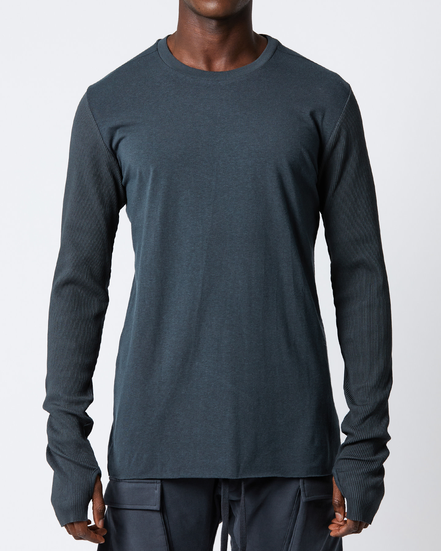 COTTON & BAMBOO RIB ARM FITTED LONGSLEEVE - FOREST