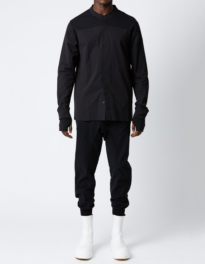 THOM KROM GLOVED STRETCH PANELED MANDARIN SHIRT - BLACK