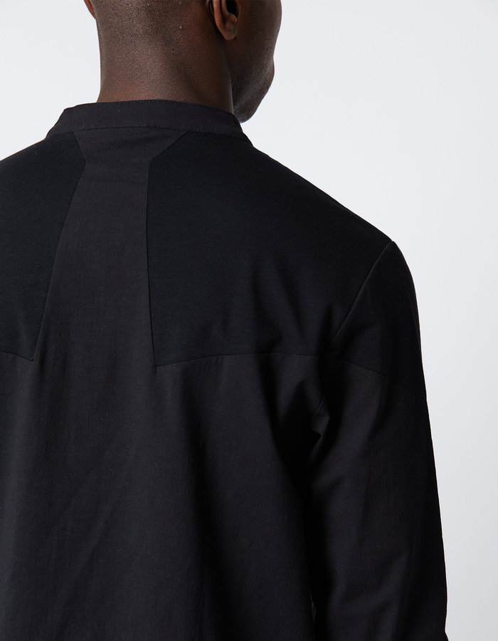 THOM KROM GLOVED STRETCH PANELED MANDARIN SHIRT - BLACK