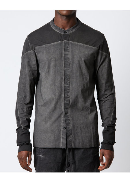 THOM KROM GLOVED STRETCH PANELED MANDARIN SHIRT - OIL