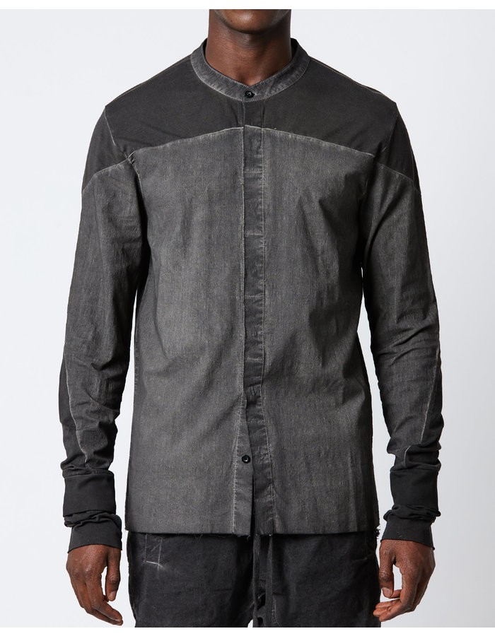 THOM KROM GLOVED STRETCH PANELED MANDARIN SHIRT - OIL