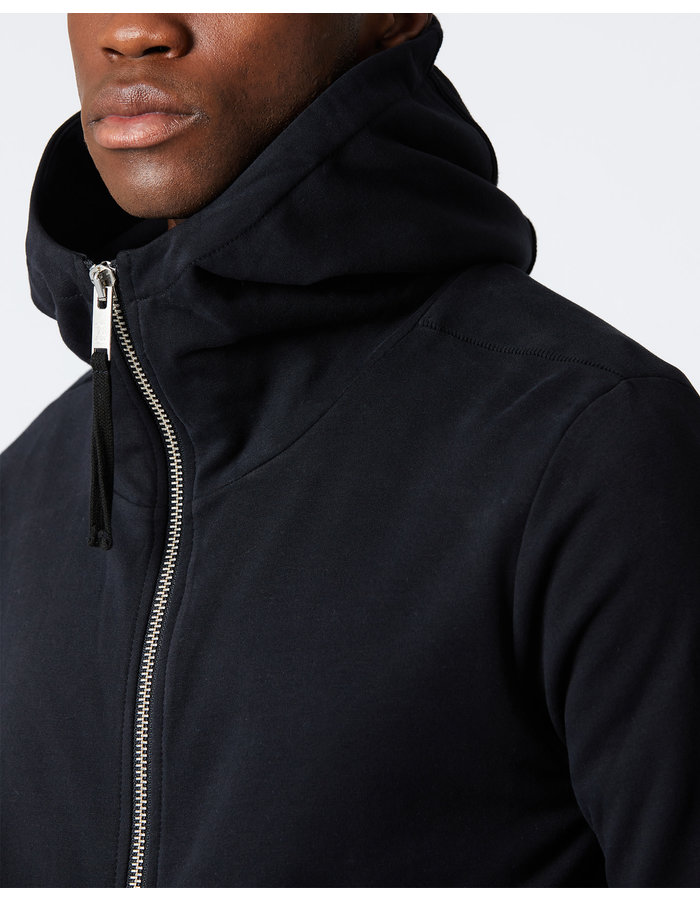 THOM KROM HIGH NECK FITTED ZIP FRONT HOODY - BLACK