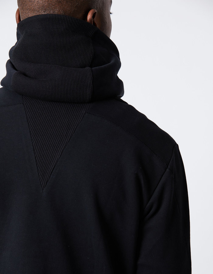 THOM KROM HIGH NECK FITTED ZIP FRONT HOODY - BLACK