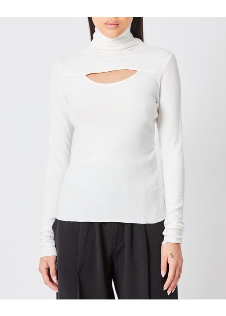 RIBBED MODAL CUT-OUT SHOULDER LONGSLEEVE - OFF WHITE