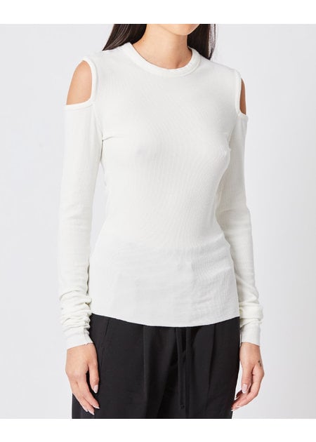 THOM KROM RIBBED MODAL CUT-OUT SHOULDER LONGSLEEVE - OFF WHITE