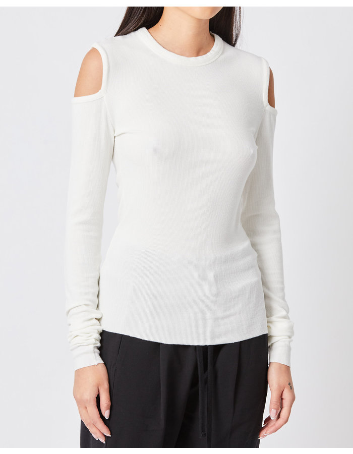 THOM KROM RIBBED MODAL CUT-OUT SHOULDER LONGSLEEVE - OFF WHITE