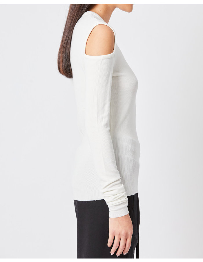 RIBBED MODAL CUT-OUT SHOULDER LONGSLEEVE - OFF WHITE - Shop