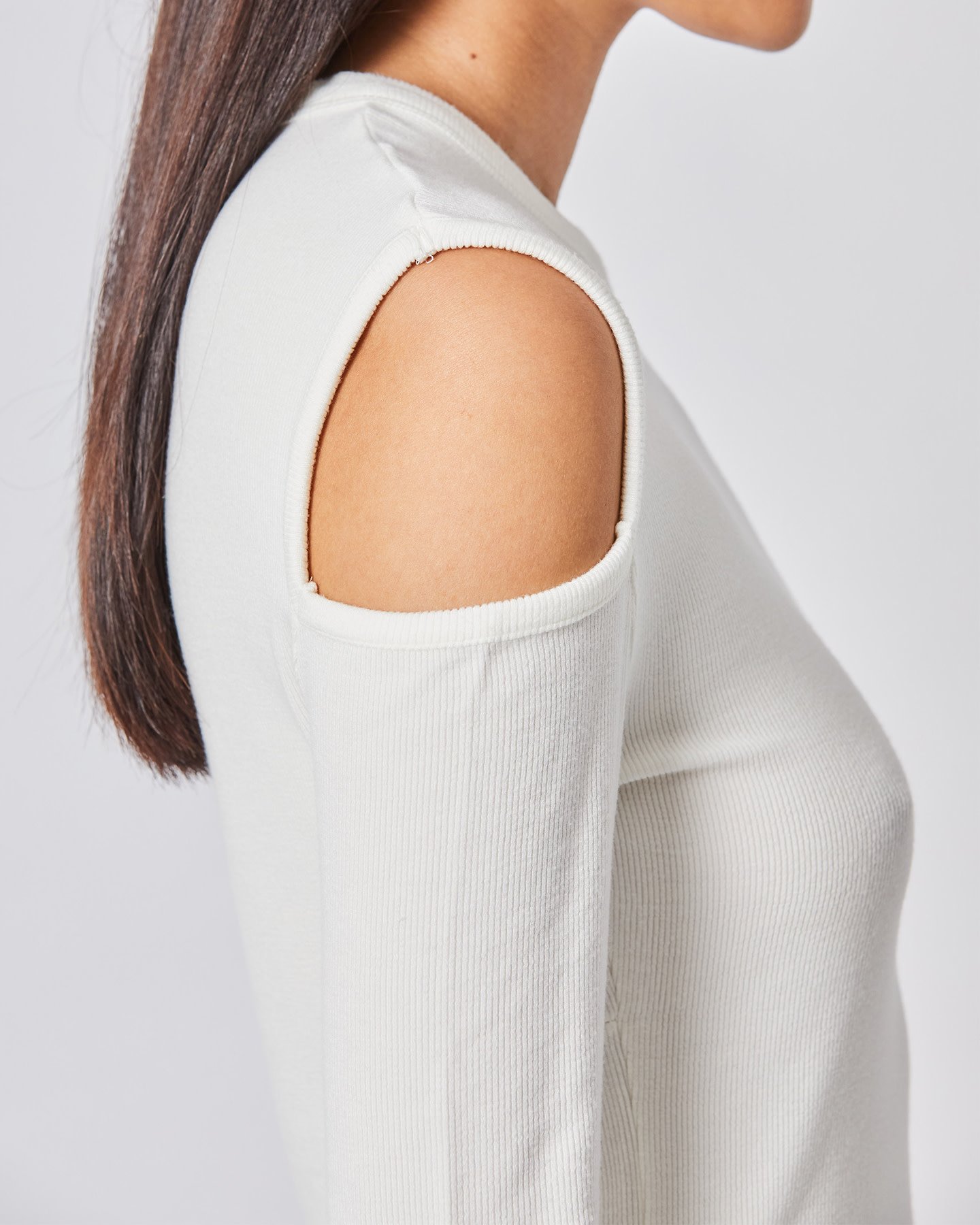 RIBBED MODAL CUT-OUT SHOULDER LONGSLEEVE - OFF WHITE - Shop Untitled NYC