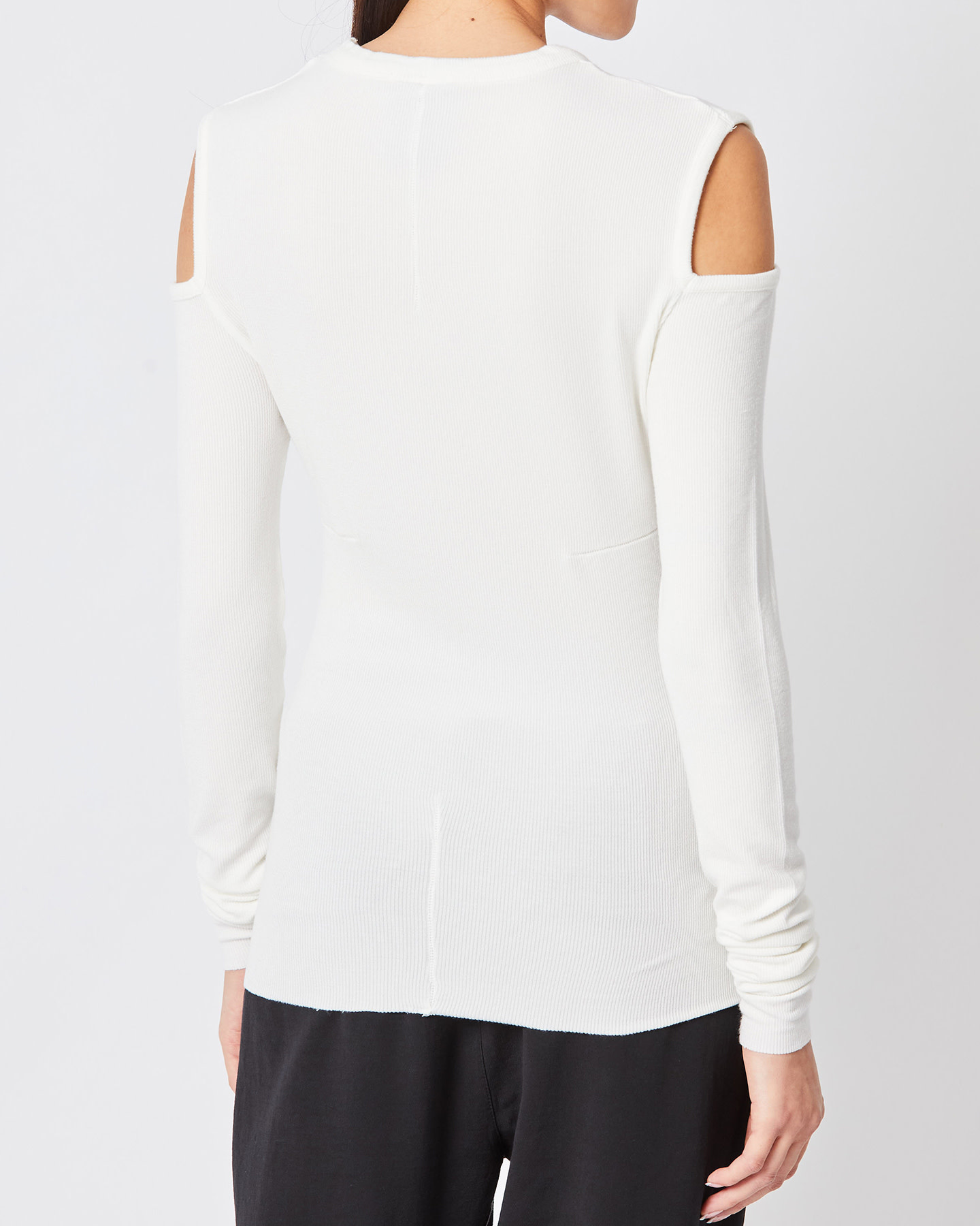 RIBBED MODAL CUT-OUT SHOULDER LONGSLEEVE - OFF WHITE - Shop