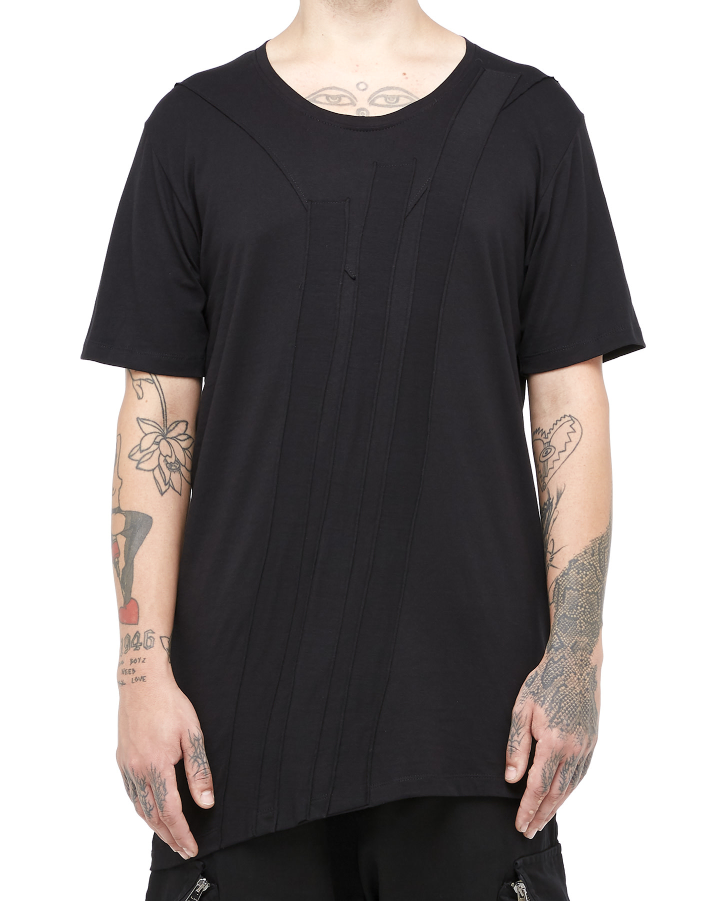 ASYMMETRIC COTTON CROSS BANDED T-SHIRT